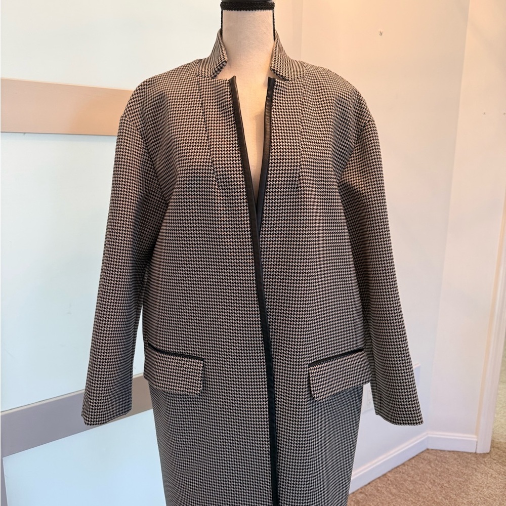 Express Houndstooth Collarless Pea Coat - Black & White